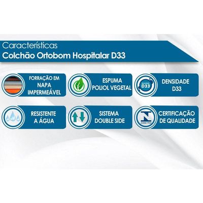 Colchão Solteiro Hospitalar  Impermeável D33 Napa Azul (88x188x12) - Ortobom