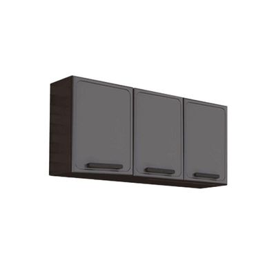 Armário Aéreo p/ Cozinha  Estilo 7008 c/ 3 Portas 120cm Cinza/Grafite - Bertolini
