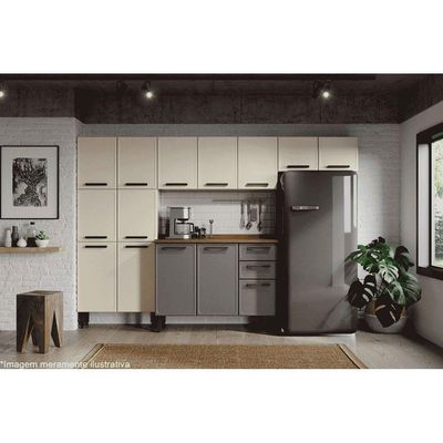 Armário Aéreo p/ Cozinha  Estilo 7008 c/ 3 Portas 120cm Cinza/Grafite - Bertolini