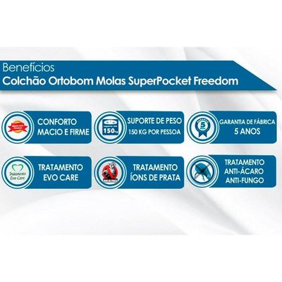 Colchão King Molas Ensacadas Visco   SuperPocket Freedom OrtoPillow (186x198x32) - Ortobom