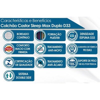 Colchão Casal Espuma D33  Sleep Max (138x188x14) - Castor