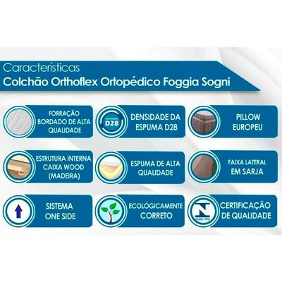 Cama Box Casal CRC + Colchão Ortopédico Foggia Sogni + Cabeceira Plus Atacama