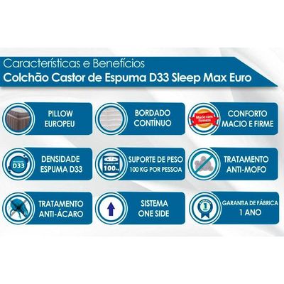 Colchão Casal Espuma D33  Sleep Max Pillow (138x188x25) - Castor