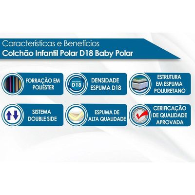 Colchão p/Berço D18 Baby Berço - 70x150x12 - Polar