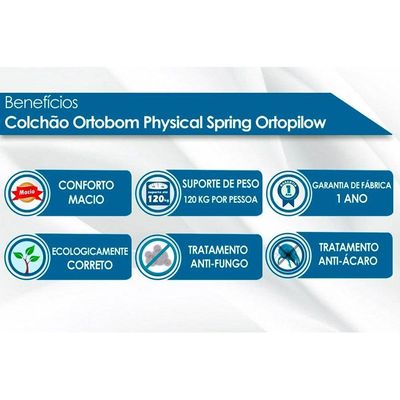 Colchão Casal Molas Bonnel Nanolastic Physical Spring Ortopillow (138x188x23) - Ortobom