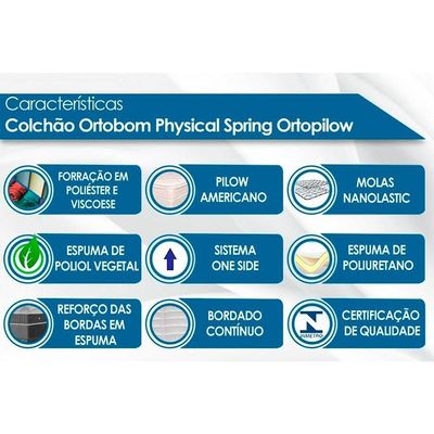 Colchão Casal Molas Bonnel Nanolastic Physical Spring Ortopillow (138x188x23) - Ortobom