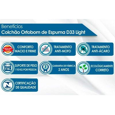 Colchão Solteiro Espuma D33  Light Saúde (78x188x12) - Ortobom
