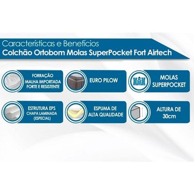 Colchão Casal Molas Ensacadas  SuperPocket Airtech Spring OrtoPillow (138x188x30) - Ortobom