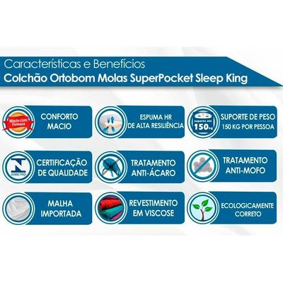 Colchão Casal Molas Ensacadas  SuperPocket Sleep King OrtoPillow (138x188x32) - Ortobom