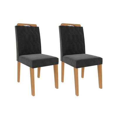Kit 2 Cadeiras Sala Jantar Paola  2 Un Nature/Suede Chumbo - Cimol