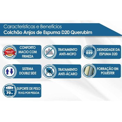 Colchão Casal Espuma D20  Querubim Liso (138x188x14) - Anjos