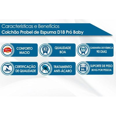 Colchão do Bebê D18 Guarda Costas Pró Baby Infantil - 60x130x10 - Probel