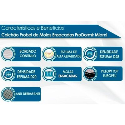 Colchão King Molas MasterPocket Ensacadas   ProDormir Miami Euro Pillow (193x203x30) - Probel