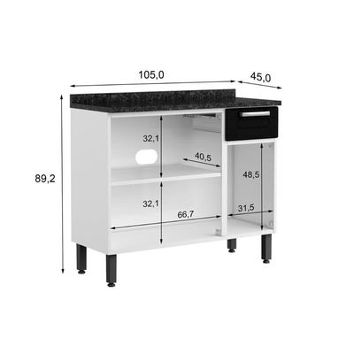 Cozinha Completa Múltipla 2 Peças (Aéreo+Gabinete) Branco/Preto - Bertolini