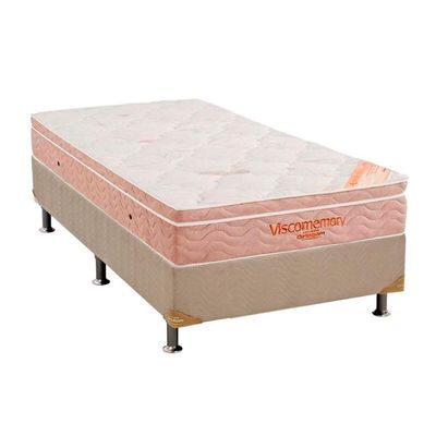 Cama Box Solteiro: Colchão Espuma Ortobom Apollo Viscomemory Bamboo +  Box Courano Clean(88x188)