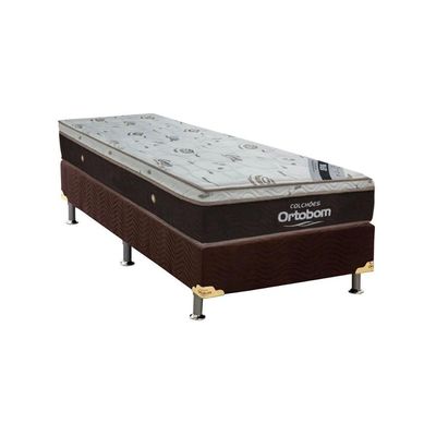 Cama Box Solteiro: Colchão Molas Ensacadas Ortobom SuperPocket Sleep King +  Box Suede Brown(88x188)