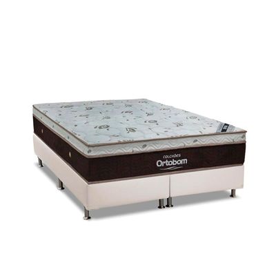 Cama Box King: Colchão Molas Ensacadas Ortobom SuperPocket Sleep King +  Box Suede White(193x203)