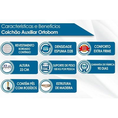 Cama Auxiliar D28 Solteiro Bordado White (79x171x11) - Ortobom