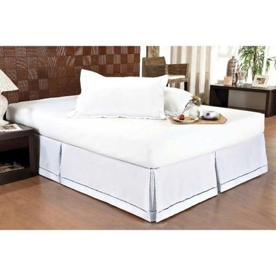 Saia Cama Box Solteiro Babado Ponto Palito Branco (90x190) - Ortobom