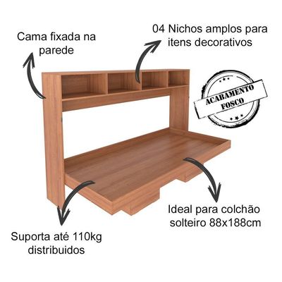 Cama Retratil Horizontal Solteiro Cm820 Amendoa