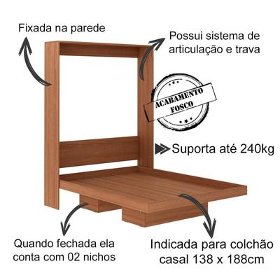 Cama Retratil De Parede Casal Cm8016 Amendoa