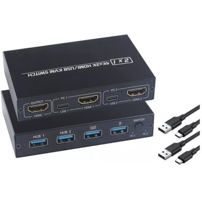 Chaveador Kvm Switch 2x1 Hub Hdmi Usb 3.0 Com Suporte 4K