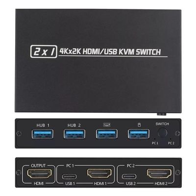 Chaveador Kvm Switch 2x1 Hub Hdmi Usb 3.0 Com Suporte 4K
