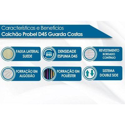 Cama Box Casal: Colchão Espuma D45 Probel  Guarda Costas + Base CRC Suede Clean(138x188)