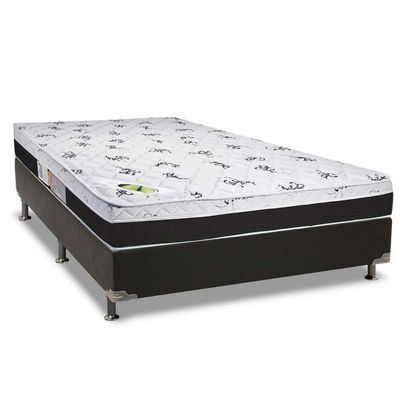 Cama Box Casal: Colchão Espuma Luckspuma D33/AG65  Aspen Super Firme + Base CRC Suede Black(138x188)