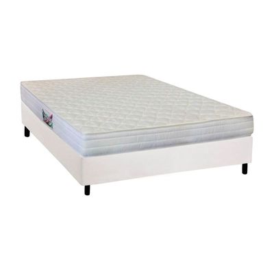 Cama Box Casal: Colchão Espuma Herval  AG65 Firme Frontier + Base CRC Courano White(138x188)
