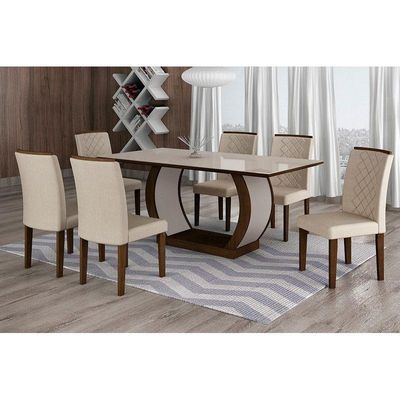 Conjunto: Mesa Sala Jantar Jade Kit 8 Un Imbuia/Animale Chocolate - Rufato