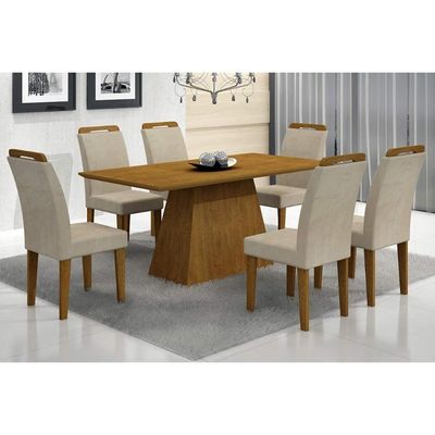 Conjunto: Mesa Sala Jantar Athenas Kit 8 Un Capuccino/Animale Chocolate - Rufato