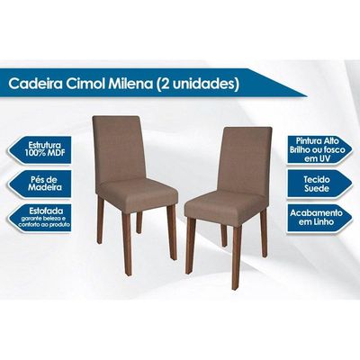 Cadeira Sala de Jantar Milena Kit 2 Un Savana/Suede Chocolate - Cimol