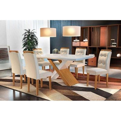 Mesa de Sala Jantar Imperatriz + Tampo Madeirado Reto 180x90cm Imbuia/Off White - Rufato