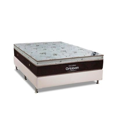 Cama Box Casal: Colchão Molas Ortobom SuperPocket Sleep King +  Box Suede White(138x188)
