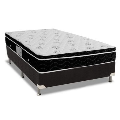 Cama Box Viúva: Colchão Molas Ortobom Nanolastic Physical Spring + Base CRC Suede Black(128x188)