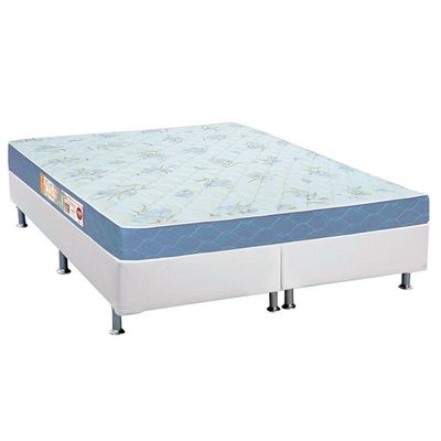 Cama Box Queen: Colchão Espuma D45 Castor  Sleep Max + Base CRC Courano White(158x198)