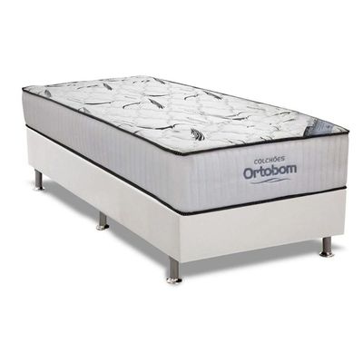 Cama Box Solteiro: Colchão Espuma Ortobom High Foam + Base CRC Courano White(88x188)