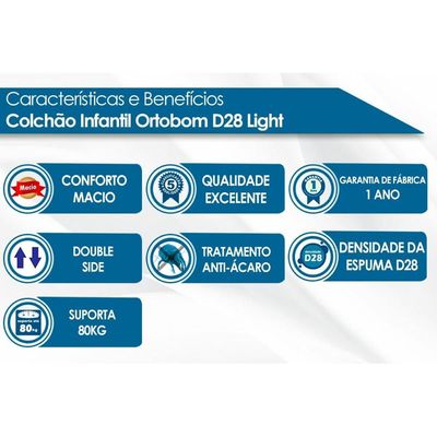 Colchão do Bebê D28 Light Saúde Infantil - 70x130x12 - Ortobom