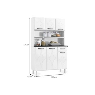 Kit de Cozinha Compacta Rubi Smart c/6 Portas e 1 Gaveta 105cm Branco - Telasul