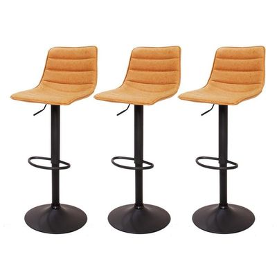 3 Banquetas Estofadas Com Encosto Alto Caramelo Vintage