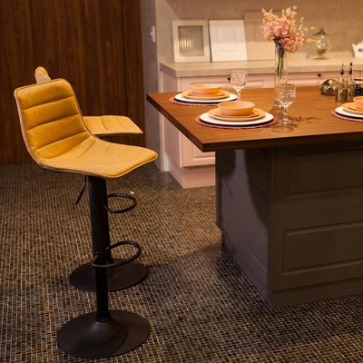 Banqueta Alta Estofada Com Encosto Alto Caramelo Vintage