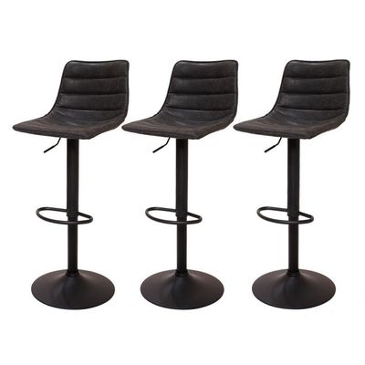 3 Banquetas Estofadas Com Encosto Alto Preto Vintage