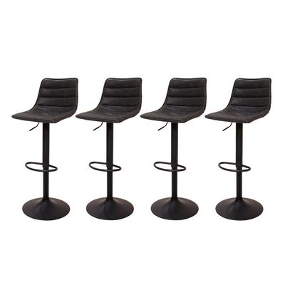 4 Banquetas Estofadas Com Encosto Alto Preto Vintage