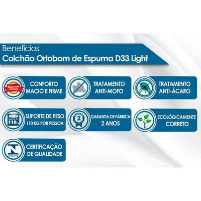 Colchão Solteiro Espuma D33  Light Saúde (88x188x17) - Ortobom
