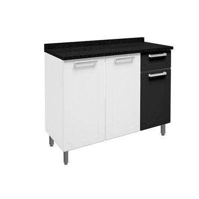 Gabinete de Cozinha Modulado Balcão Múltipla 6112 3 Portas 1 Gaveta c/Tampo Branco/Preto - Bertolini
