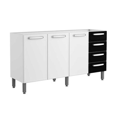 Balcão de Cozinha Modulado  Evidence 7028 3 Portas e 4 Gavetas s/ Tampo Branco/Preto - Bertolini