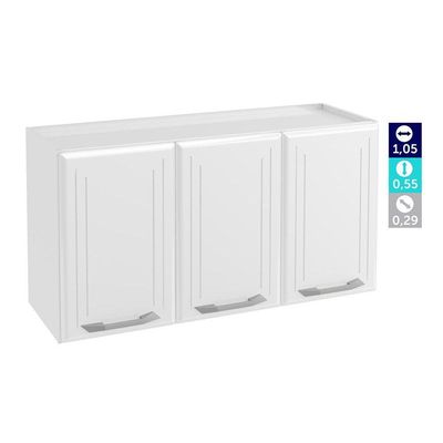 Armário Aéreo Cozinha Modulado  Topázio c/ 3 Portas Branco - Telasul