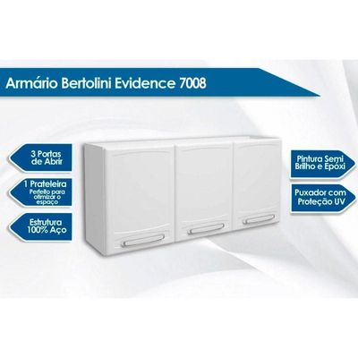 Armário Aéreo p/ Cozinha  Evidence 7008 c/ 3 Portas 120cm Branco - Bertolini