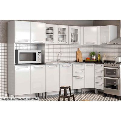 Armário Aéreo p/ Cozinha  Evidence 7009 3 Portas c/ Vidro 120cm Branco - Bertolini